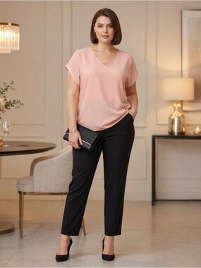 Van Heusen Peach V Neck Blouse Size M Short Sleeve Work Office Top NWOT
